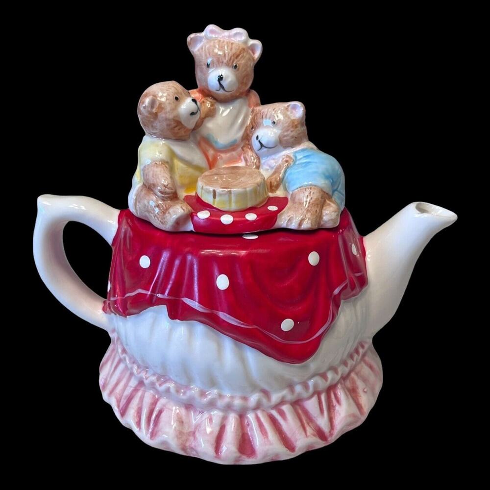 Teddy Bear Picnic Momma Cubs Sweet Collectible Tea Pot Vtg Nursery Baby Decor